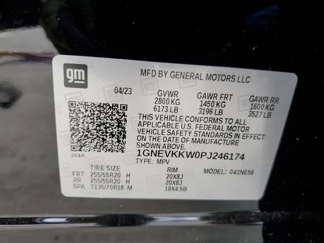 2023 CHEVROLET TRAVERSE PREMIER VIN:1GNEVKKW0PJ246174