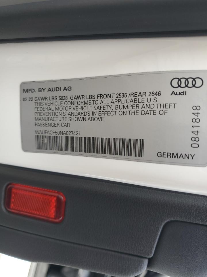 2022 AUDI A5 PREMIUM PLUS 45 VIN:WAUFACF50NA027421