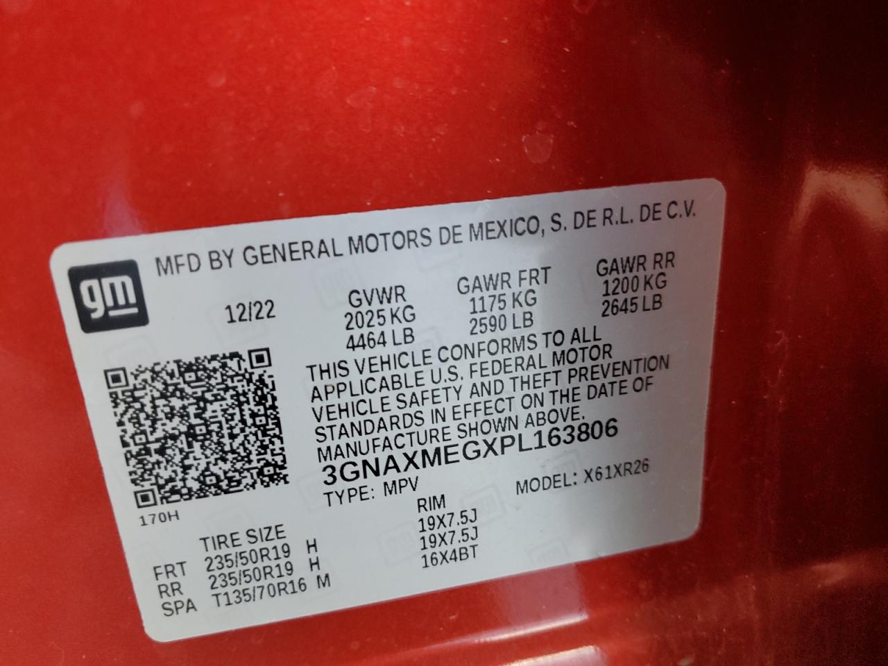 2023 CHEVROLET EQUINOX RS VIN:3GNAXMEGXPL163806