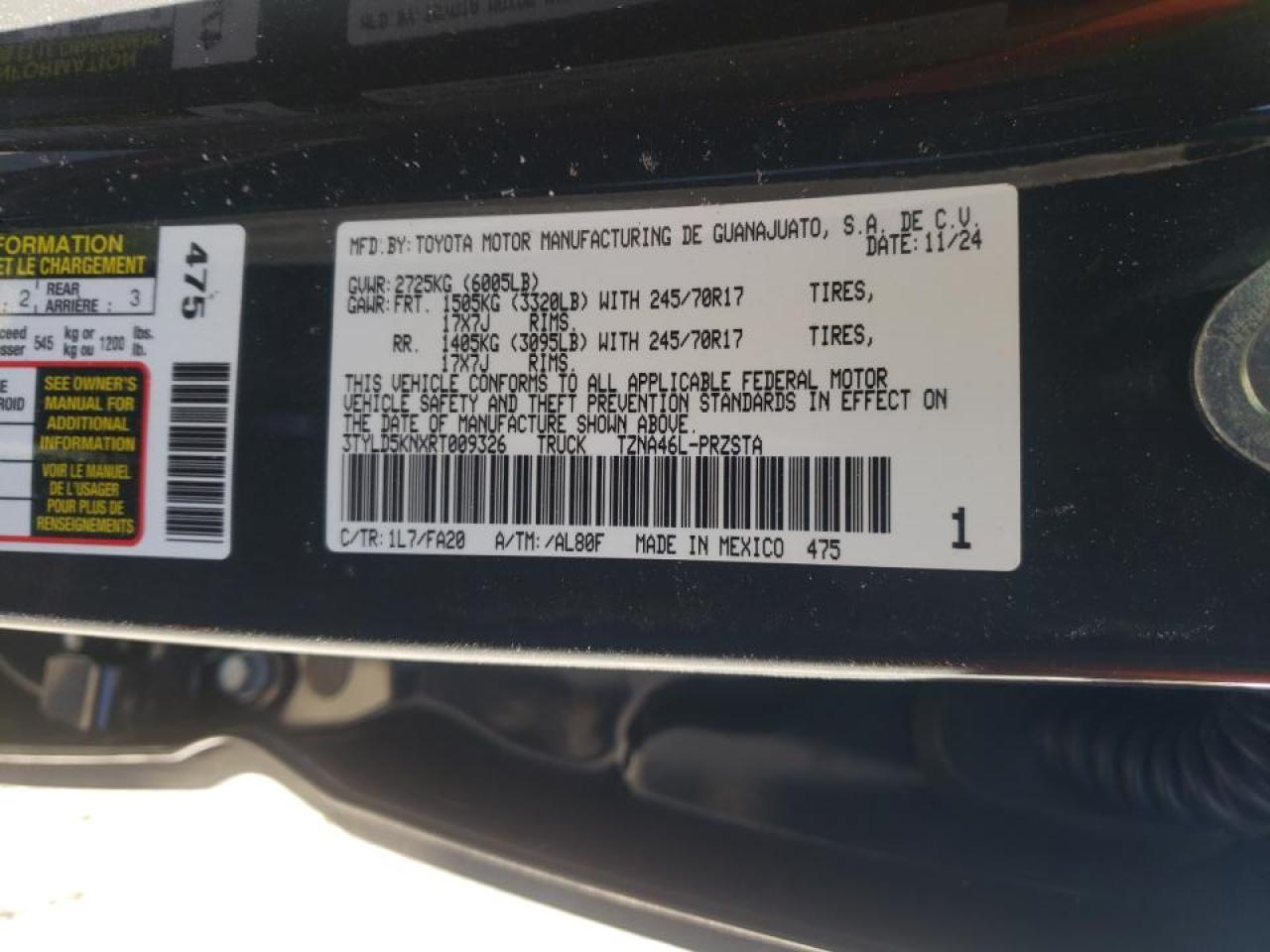 2024 TOYOTA TACOMA DOUBLE CAB VIN:3TYLD5KNXRT009326