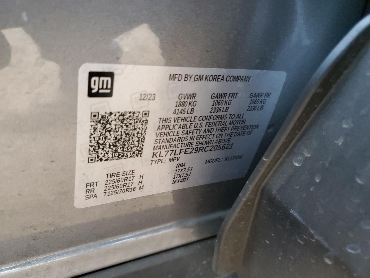 2024 CHEVROLET TRAX LS VIN:KL77LFE29RC205621