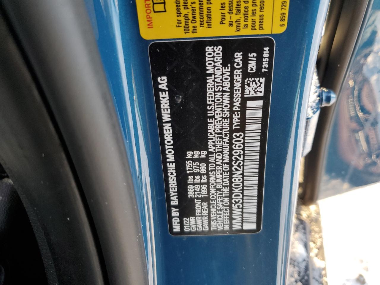 2022 MINI COOPER S VIN:WMW53DK08N2S29603