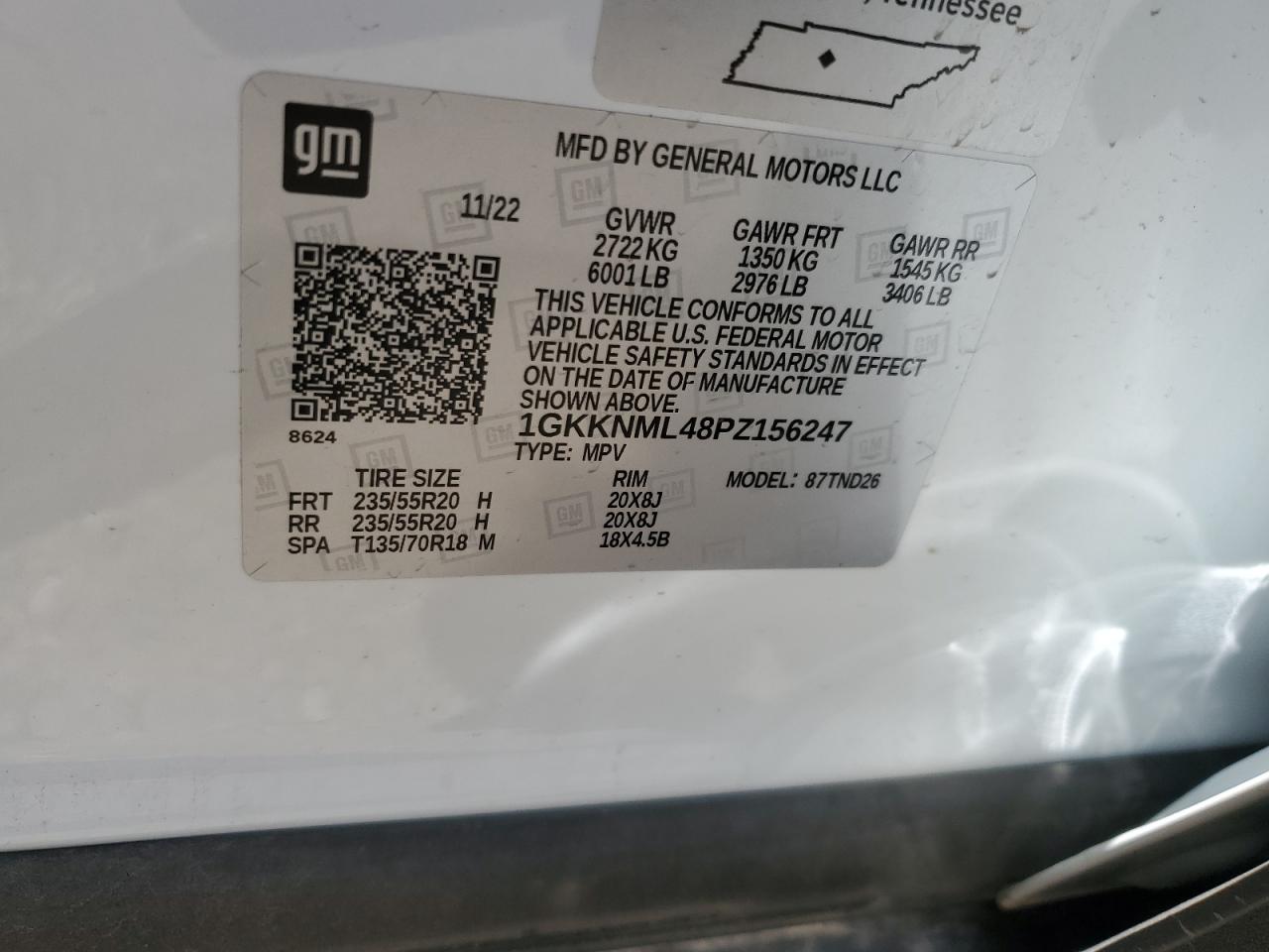 2023 GMC ACADIA SLT VIN:1GKKNML48PZ156247