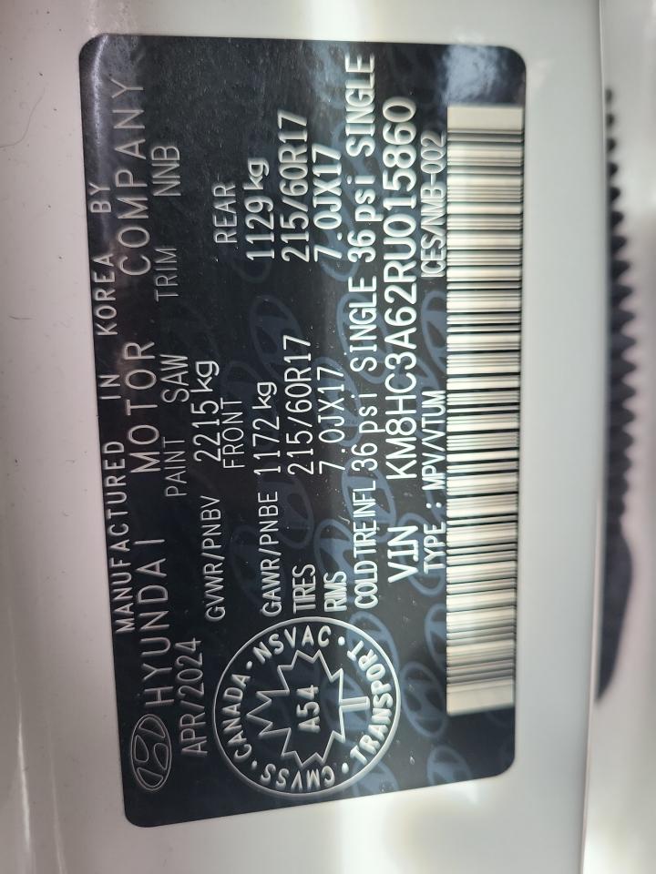 2024 HYUNDAI KONA SEL VIN:KM8HC3A62RU015860