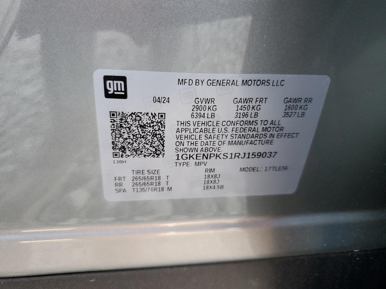 2024 GMC ACADIA AT4 VIN:1GKENPKS1RJ159037