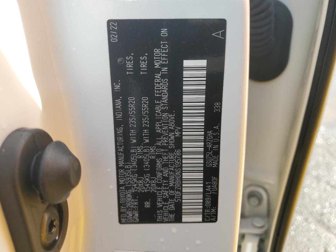 2022 TOYOTA HIGHLANDER PLATINUM VIN:5TDFZRBH0NS195786