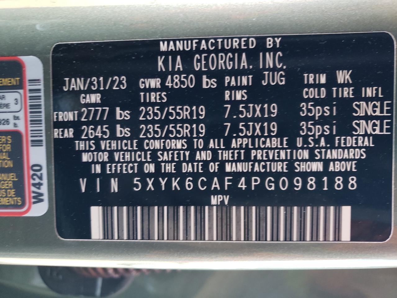 2023 KIA SPORTAGE X LINE VIN:5XYK6CAF4PG098188