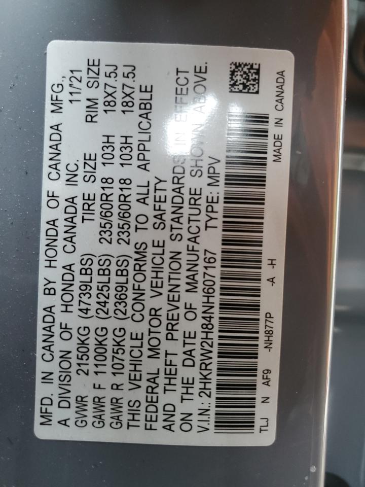 2022 HONDA CR-V EXL VIN:2HKRW2H84NH607167