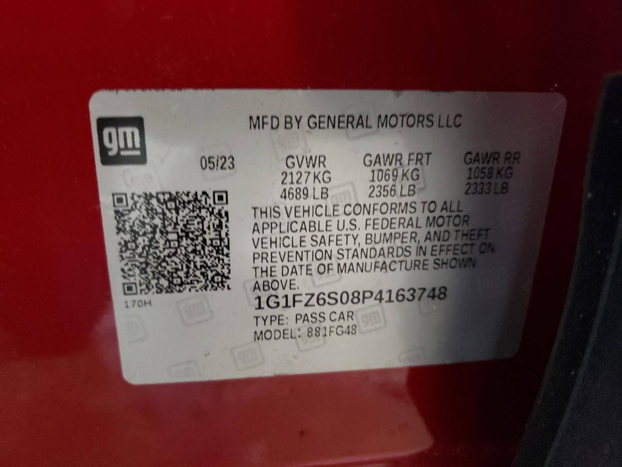 2023 CHEVROLET BOLT EUV PREMIER VIN:1G1FZ6S08P4163748