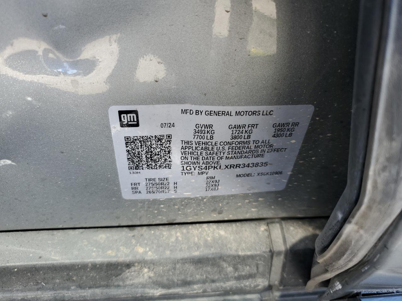 2024 CADILLAC ESCALADE ESV SPORT VIN:1GYS4PKLXRR343835