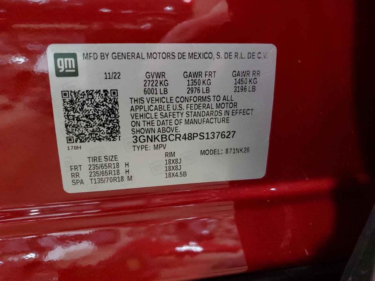 2023 CHEVROLET BLAZER 2LT VIN:3GNKBCR48PS137627