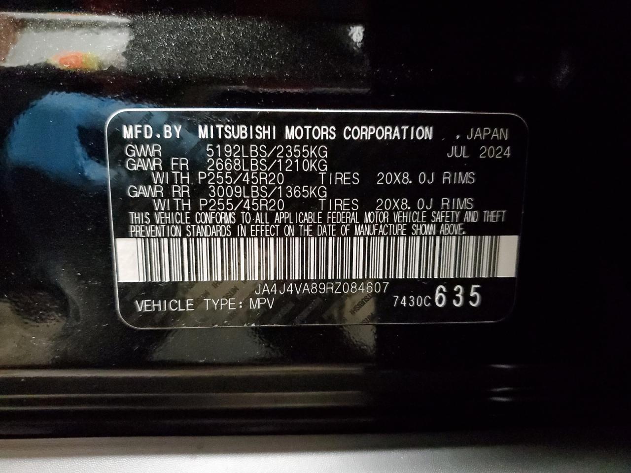 2024 MITSUBISHI OUTLANDER SE VIN:JA4J4VA89RZ084607