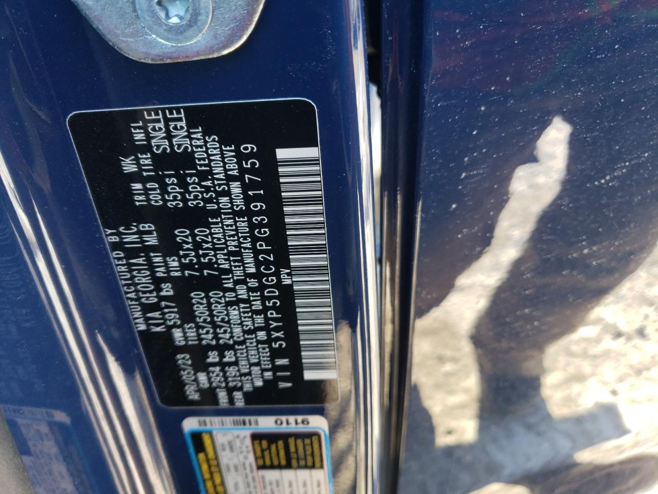 2023 KIA TELLURIDE SX VIN:5XYP5DGC2PG391759