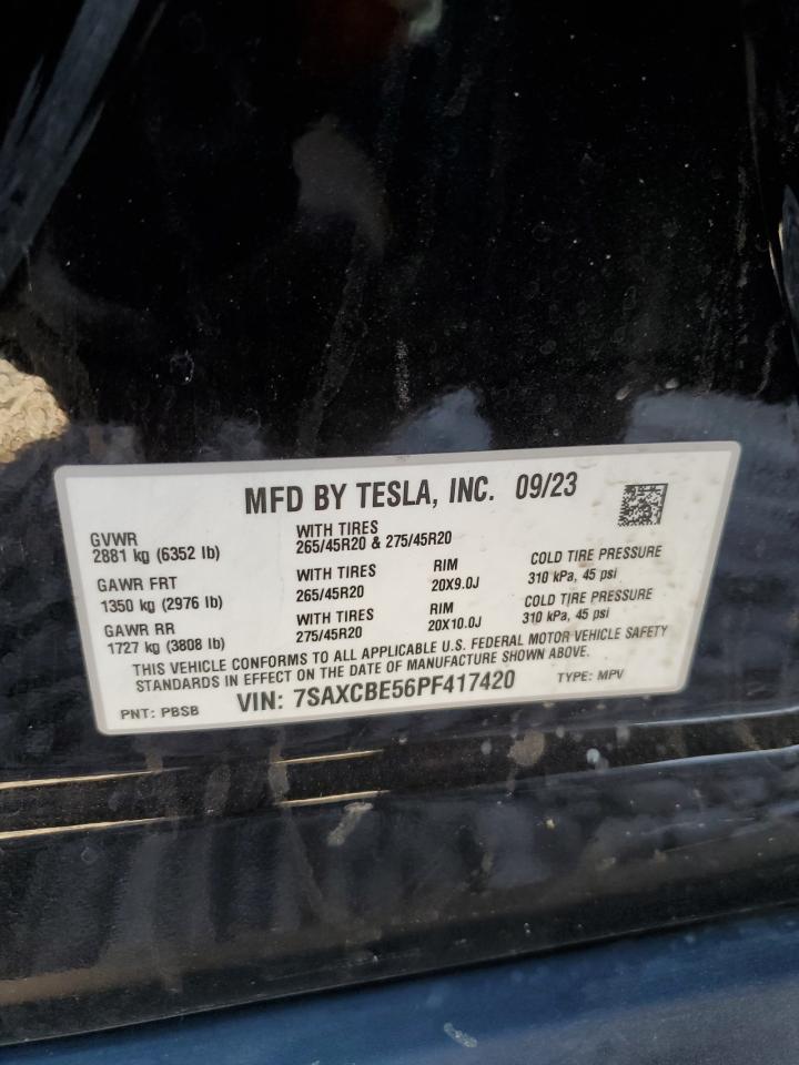 2023 TESLA MODEL X  VIN:7SAXCBE56PF417420
