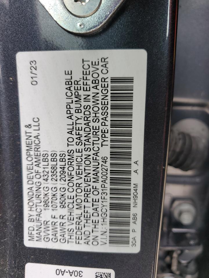 2023 HONDA ACCORD EX VIN:1HGCY1F31PA002746