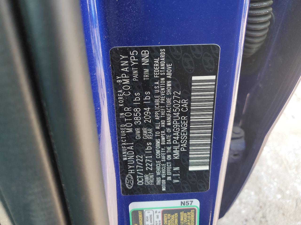 2023 HYUNDAI ELANTRA LIMITED VIN:KMHLP4AG9PU450272