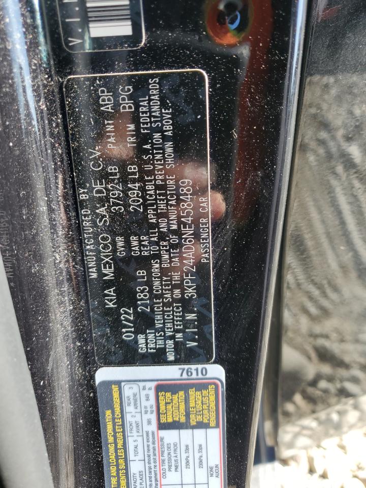 2022 KIA FORTE FE VIN:3KPF24AD6NE458489
