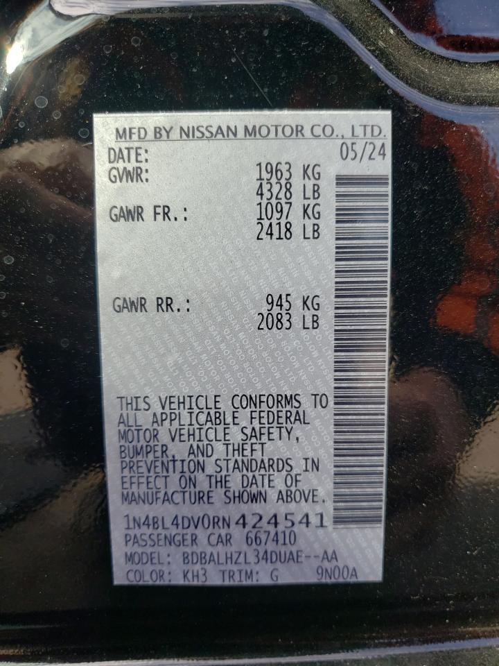 2024 NISSAN ALTIMA SV VIN:1N4BL4DV0RN424541