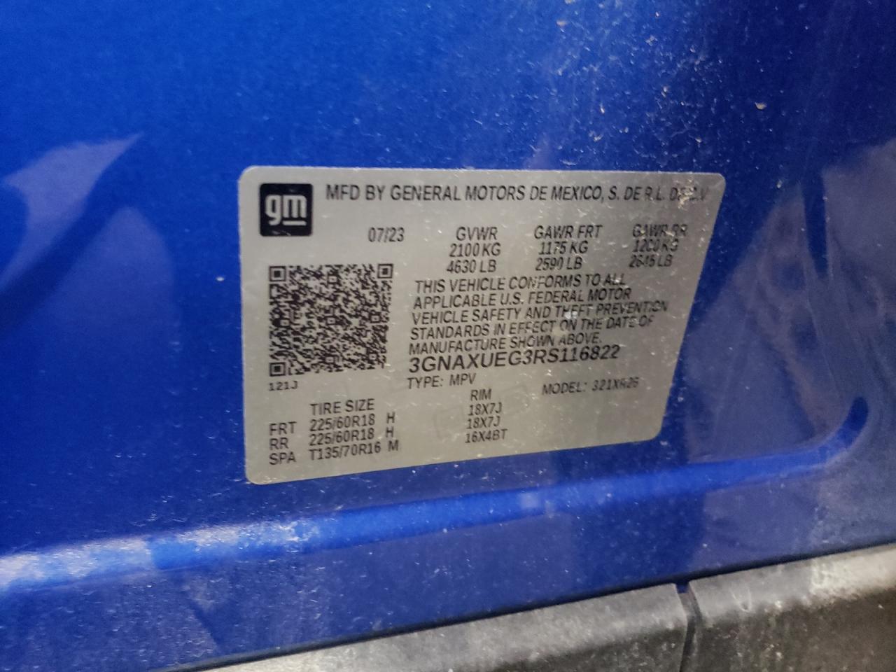 2024 CHEVROLET EQUINOX LT VIN:3GNAXUEG3RS116822