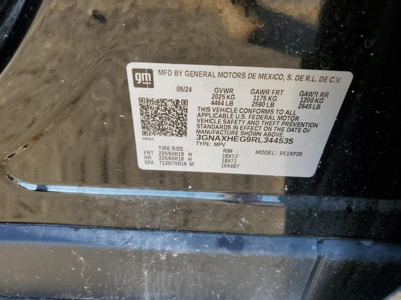 2024 CHEVROLET EQUINOX LS VIN:3GNAXHEG9RL344535