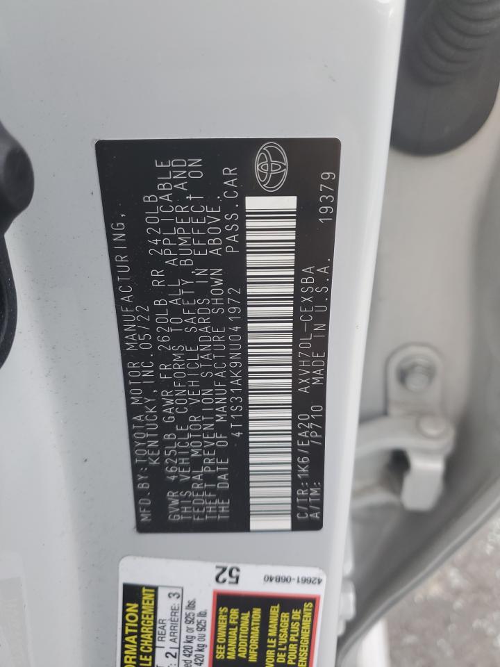 2022 TOYOTA CAMRY NIGHT SHADE VIN:4T1S31AK9NU041972