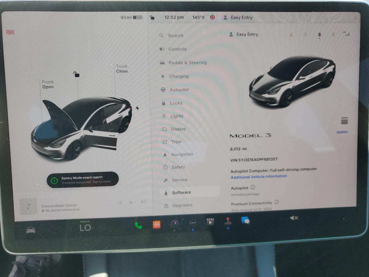 2023 TESLA MODEL 3  VIN:5YJ3E1EA0PF681357