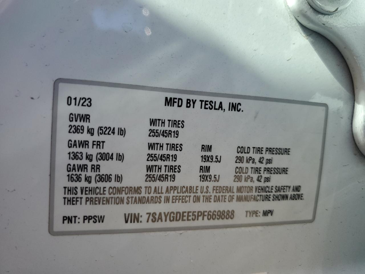 2023 TESLA MODEL Y  VIN:7SAYGDEE5PF669888