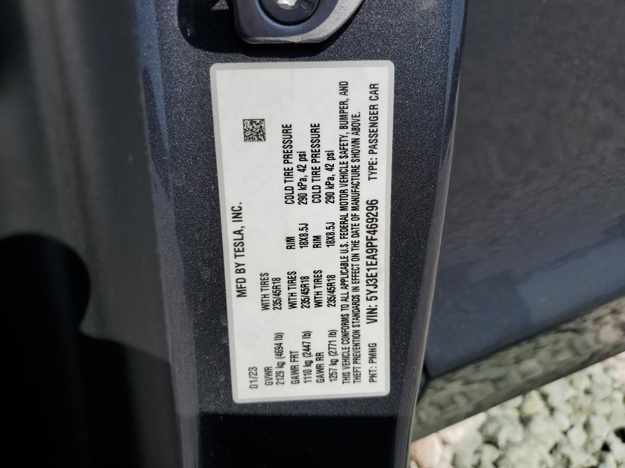 2023 TESLA MODEL 3  VIN:5YJ3E1EA9PF469296