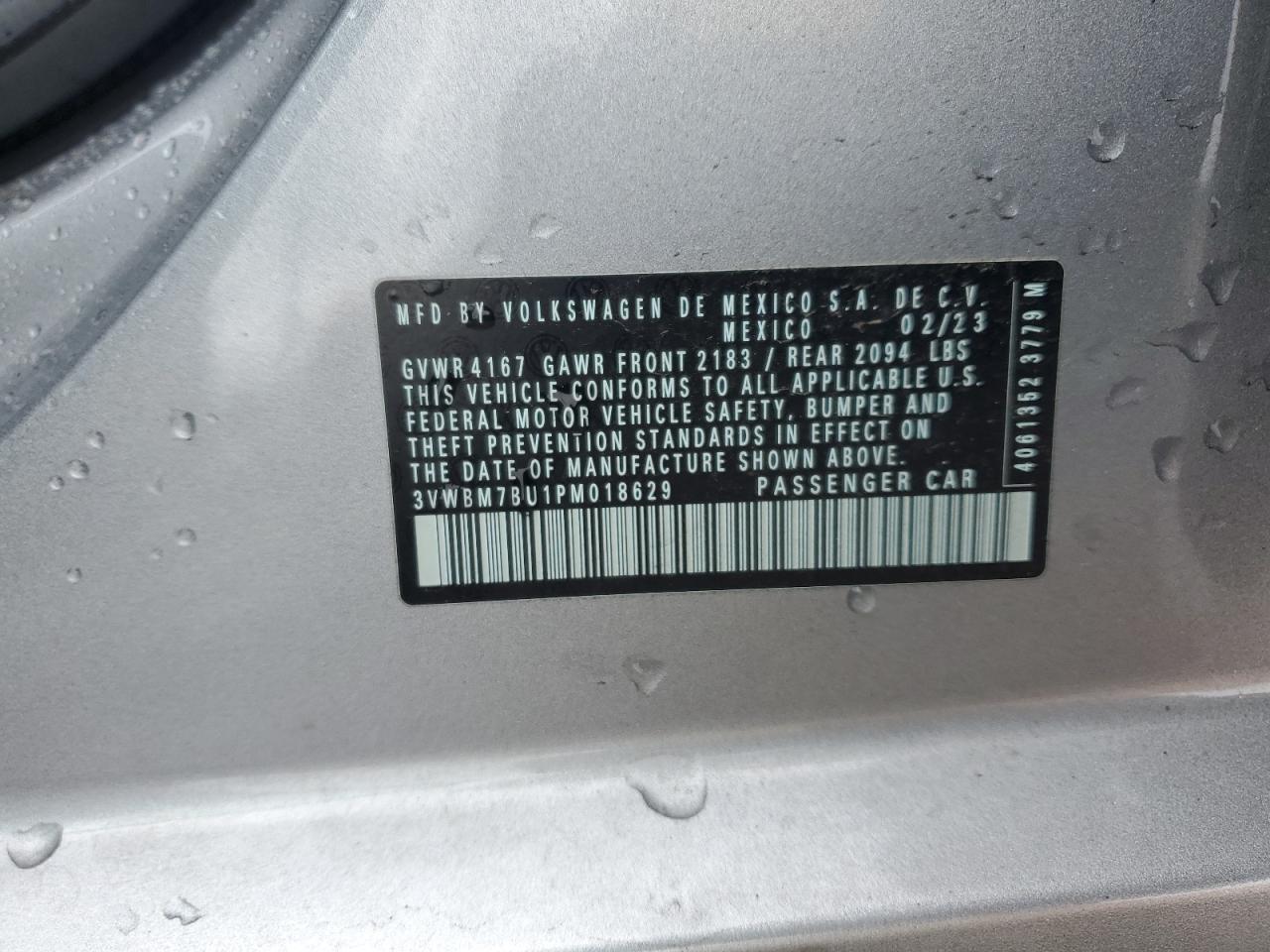 2023 VOLKSWAGEN JETTA SPORT VIN:3VWBM7BU1PM018629