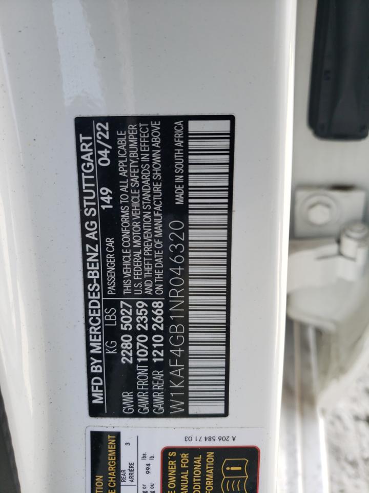 2022 MERCEDES-BENZ C 300 VIN:W1KAF4GB1NR046320