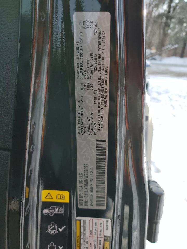 2022 JEEP WRANGLER UNLIMITED SPORT VIN:1C4HJXDN0NW207099
