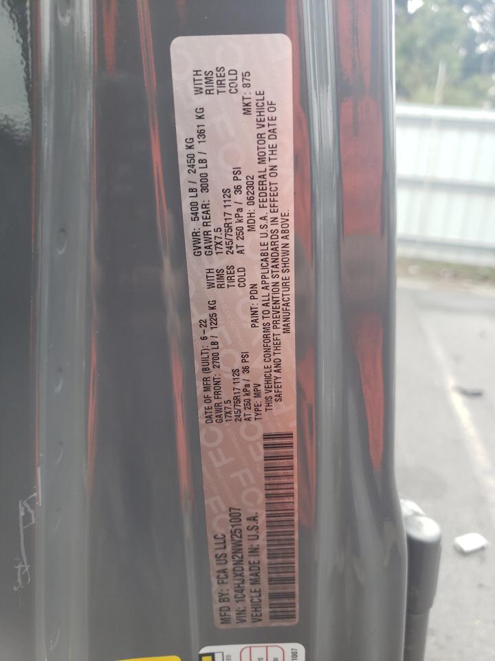 2022 JEEP WRANGLER UNLIMITED SPORT VIN:1C4HJXDN2NW251007