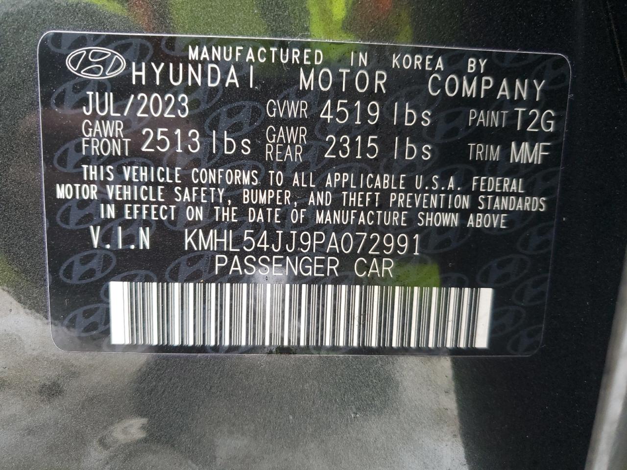 2023 HYUNDAI SONATA HYBRID VIN:KMHL54JJ9PA072991