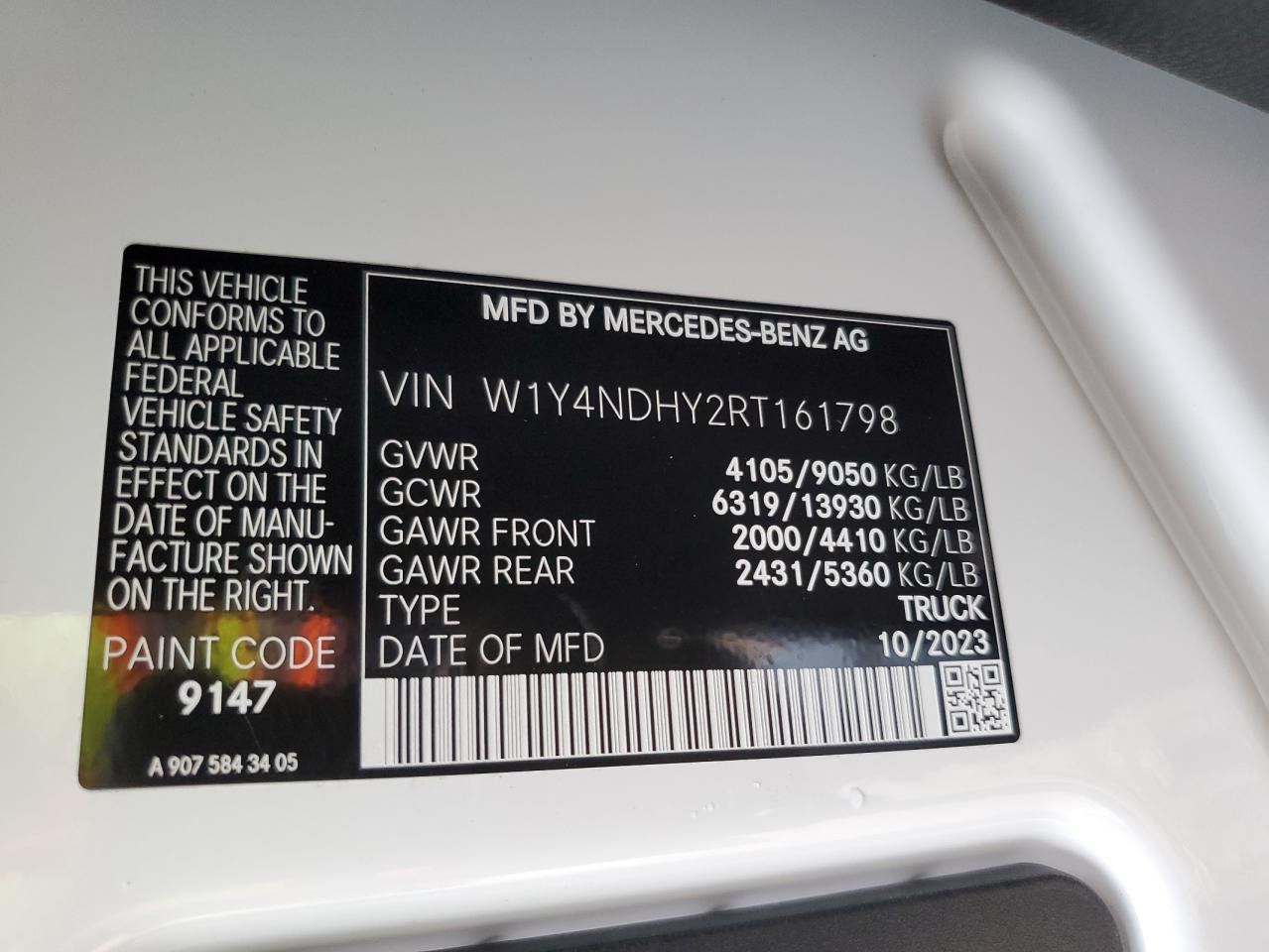 2024 MERCEDES-BENZ SPRINTER 2500 VIN:W1Y4NDHY2RT161798