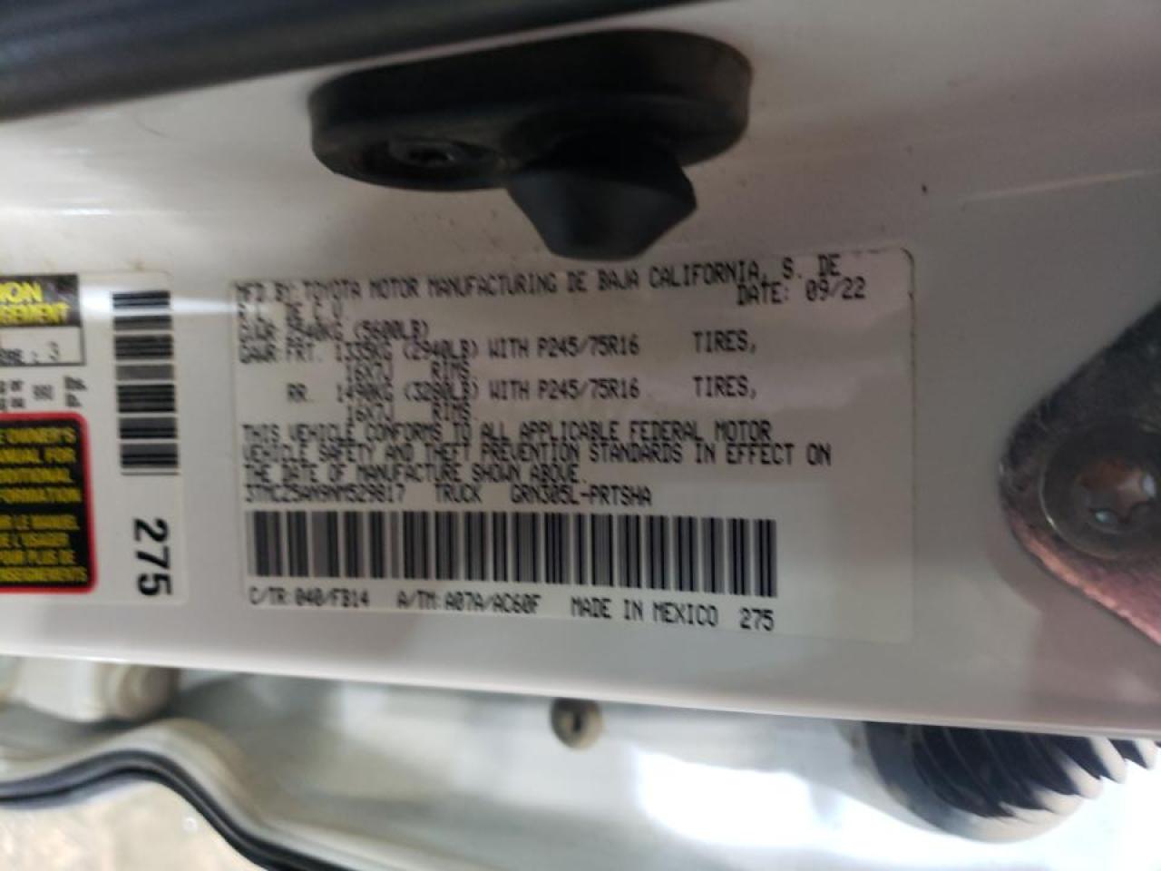2022 TOYOTA TACOMA DOUBLE CAB VIN:3TMCZ5AN9NM529817