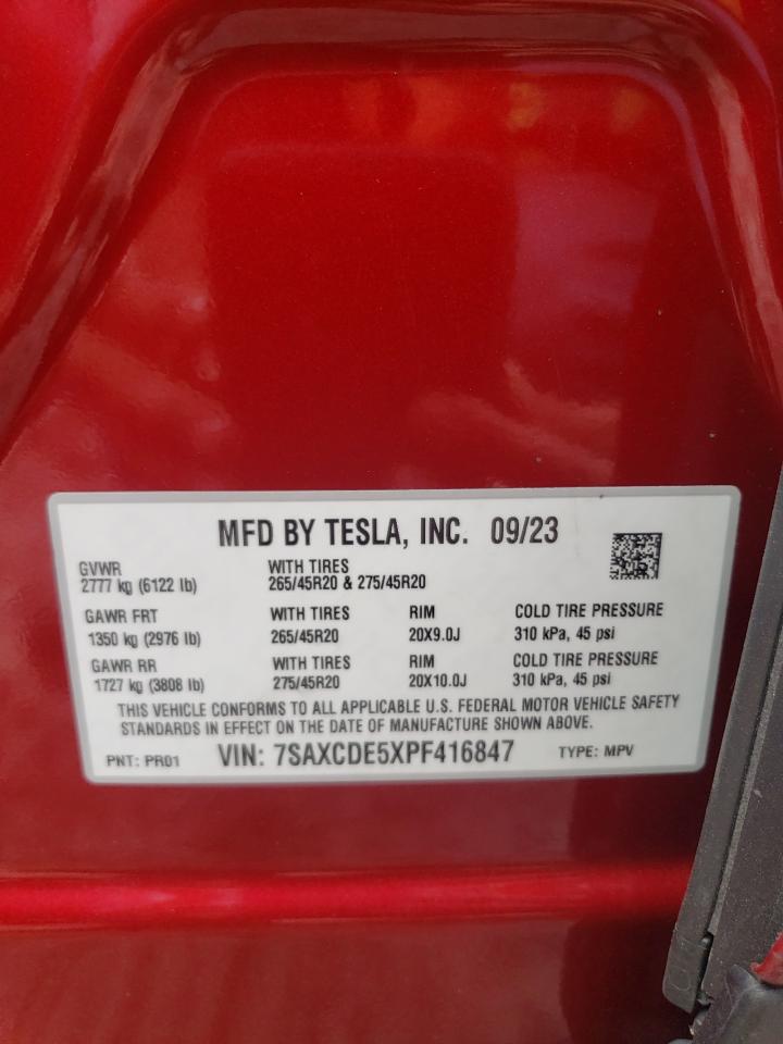 2023 TESLA MODEL X  VIN:7SAXCDE5XPF416847