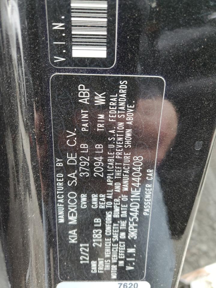 2022 KIA FORTE GT LINE VIN:3KPF54AD1NE440408
