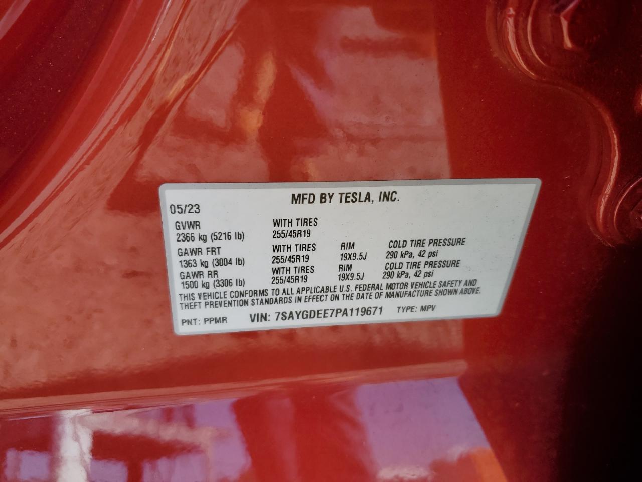 2023 TESLA MODEL Y  VIN:7SAYGDEE7PA119671