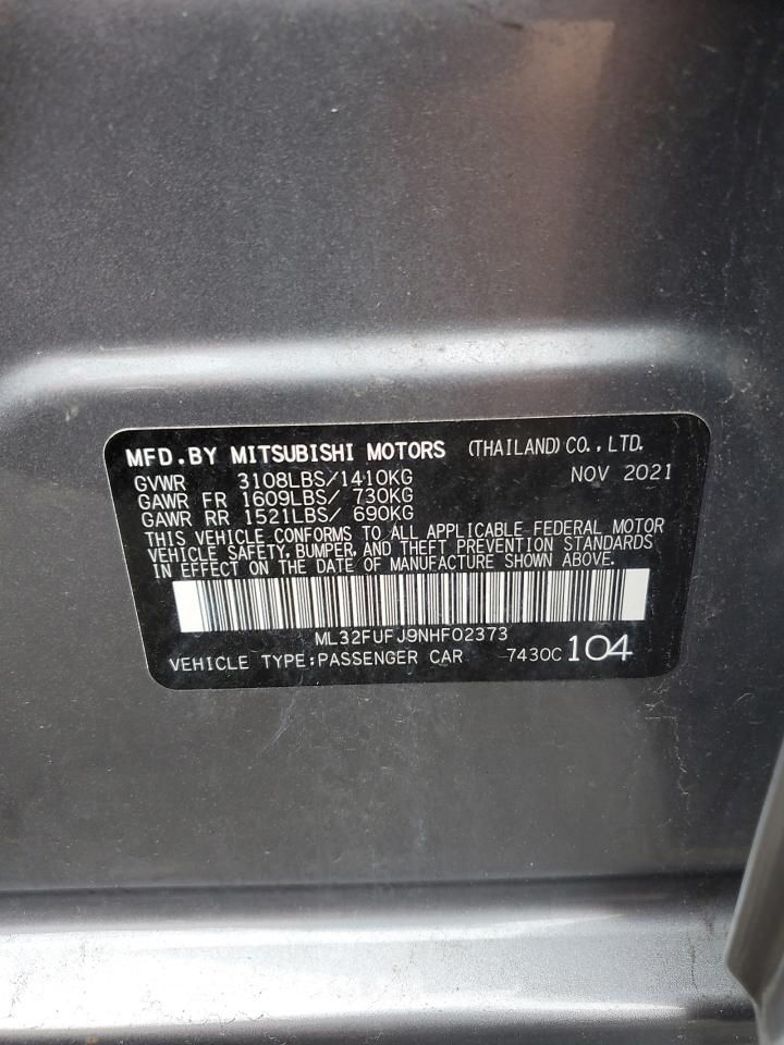 2022 MITSUBISHI MIRAGE G4 ES VIN:ML32FUFJ9NHF02373