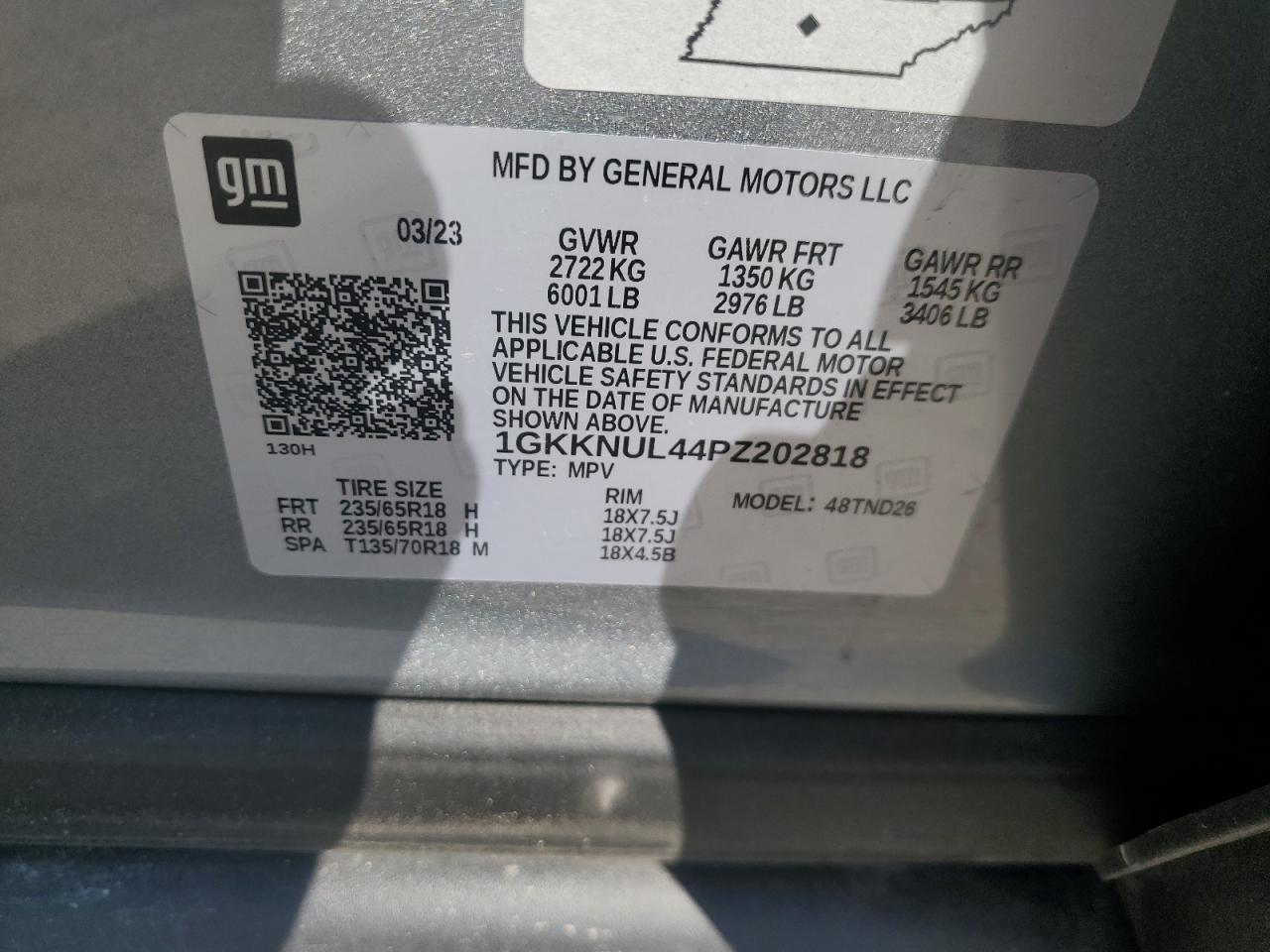 2023 GMC ACADIA SLT VIN:1GKKNUL44PZ202818