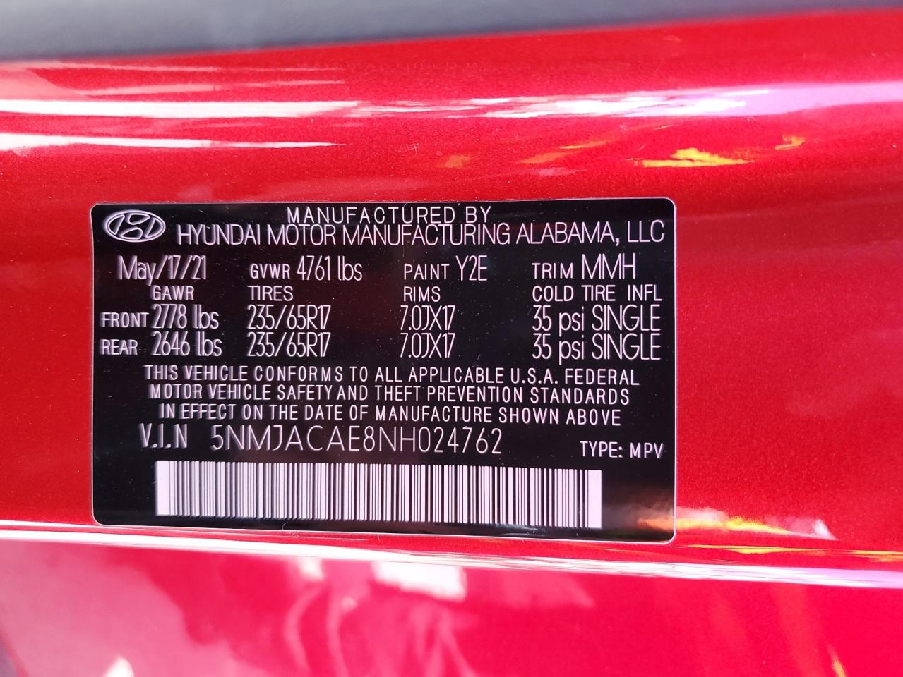 2022 HYUNDAI TUCSON SE VIN:5NMJACAE8NH024762