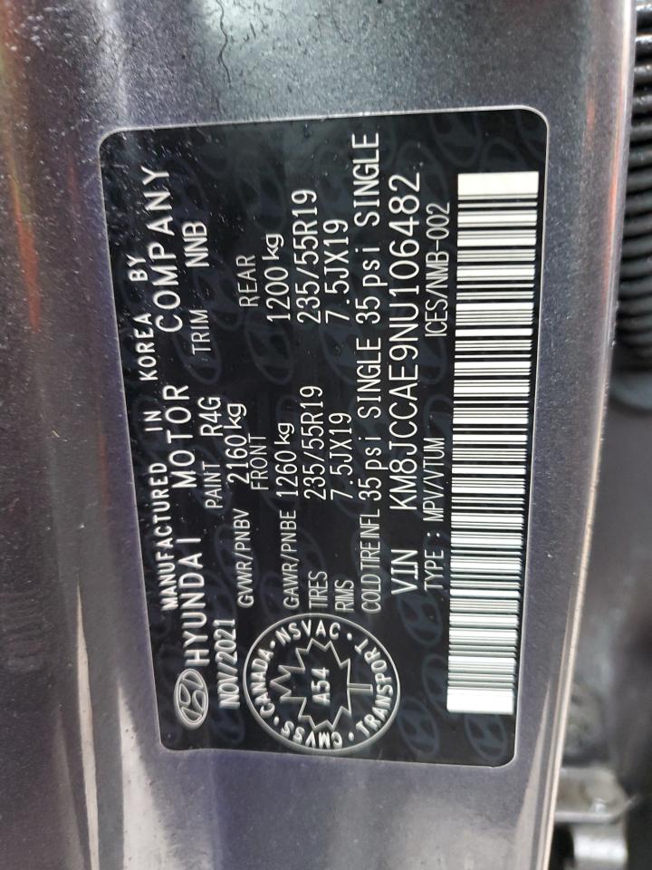 2022 HYUNDAI TUCSON SEL VIN:KM8JCCAE9NU106482