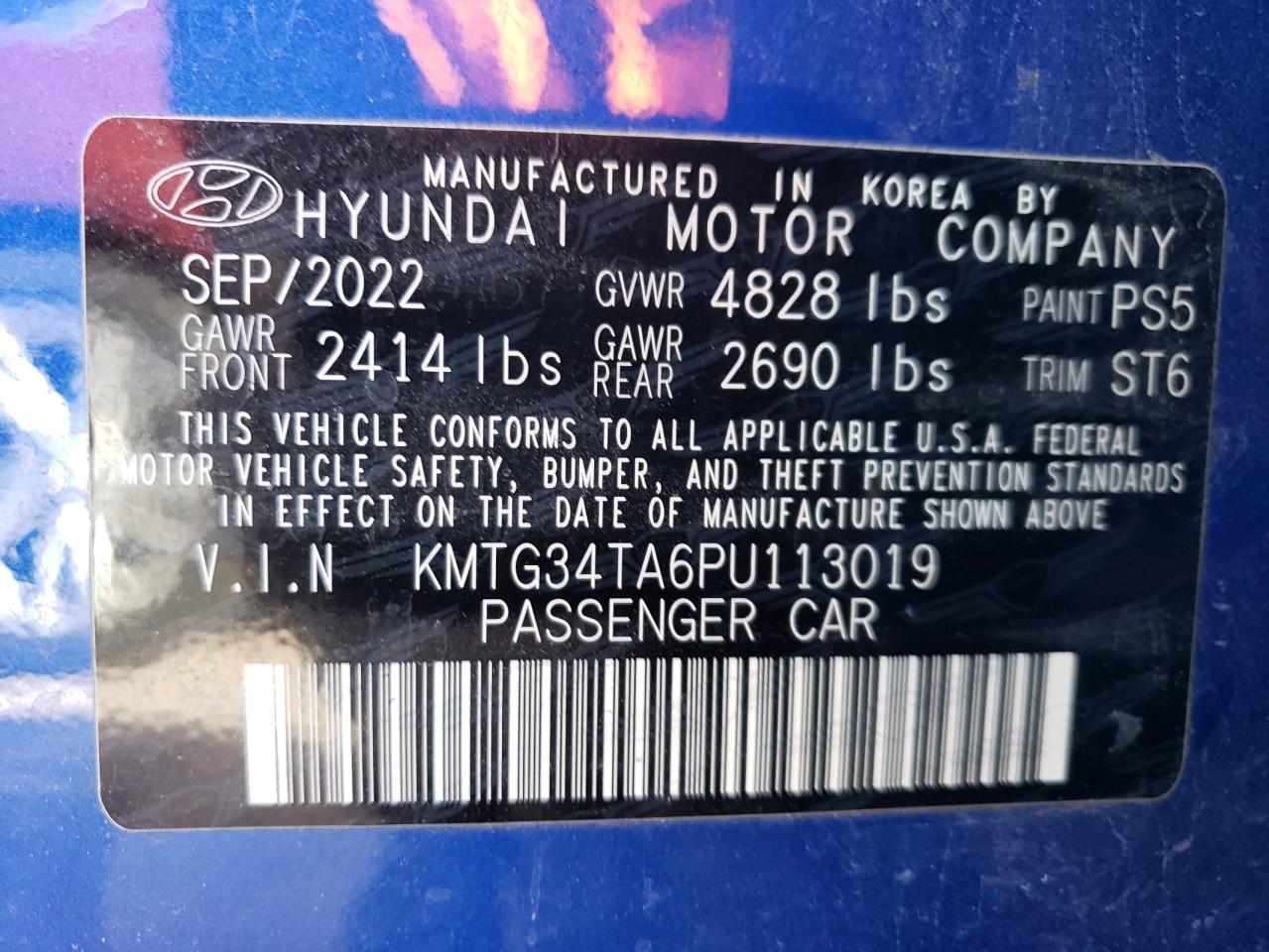 2023 GENESIS G70 BASE VIN:KMTG34TA6PU113019