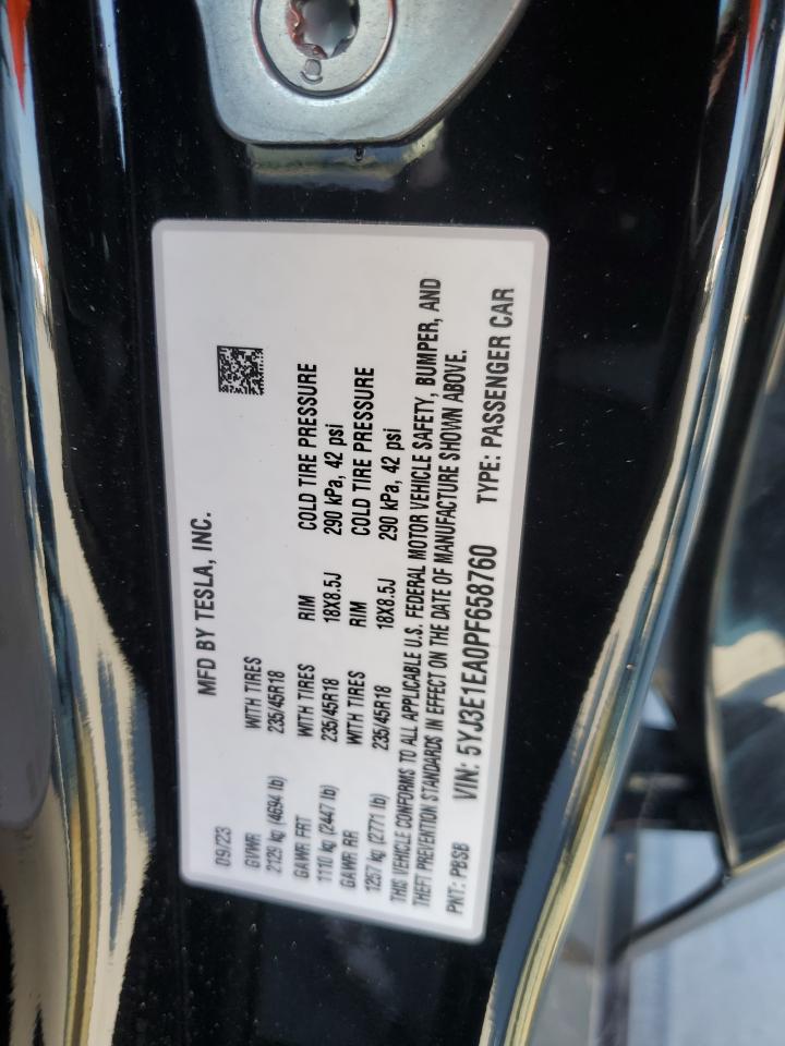 2023 TESLA MODEL 3  VIN:5YJ3E1EA0PF658760