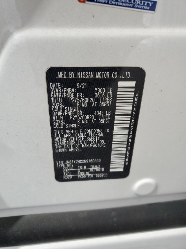 2022 NISSAN ARMADA SL VIN:JN8AY2BCXN9160569