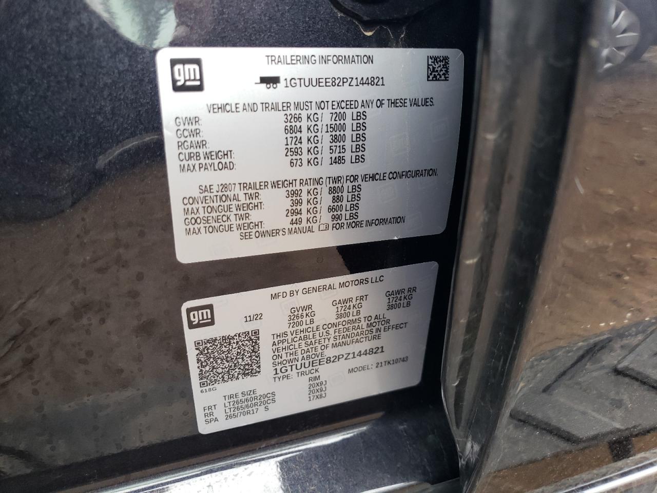 2023 GMC SIERRA K1500 AT4 VIN:1GTUUEE82PZ144821