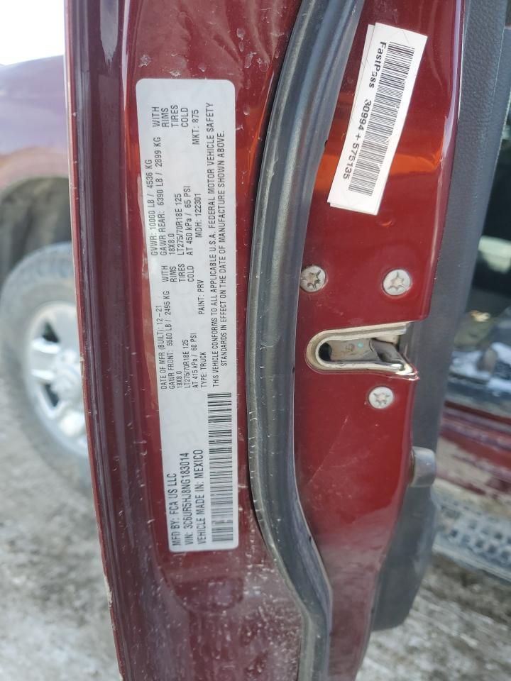 2022 RAM 2500 TRADESMAN VIN:3C6UR5HJ8NG183014