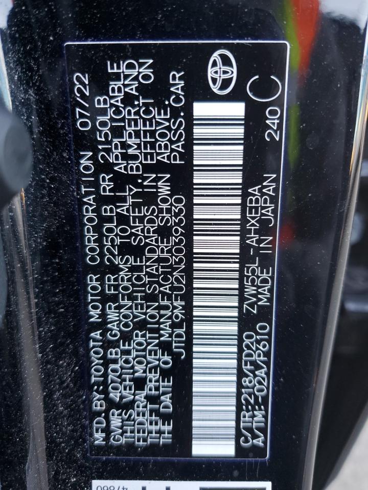 2022 TOYOTA PRIUS LE VIN:JTDL9MFU2N3039330