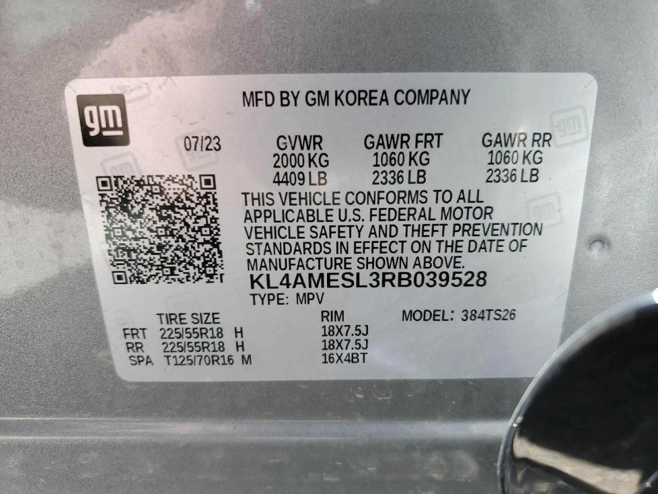 2024 BUICK ENCORE GX SPORT TOURING VIN:KL4AMESL3RB039528