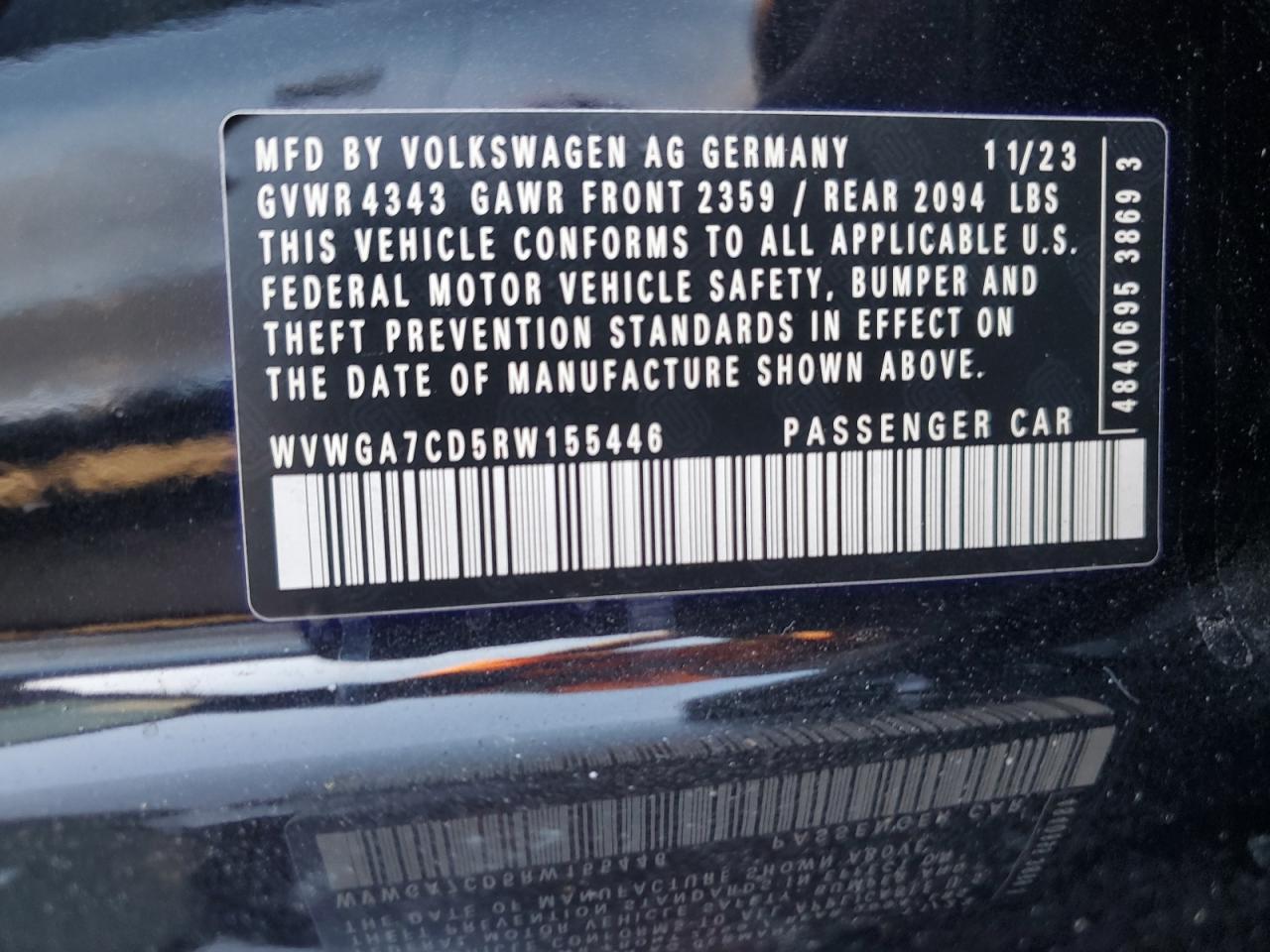 2024 VOLKSWAGEN GTI S VIN:WVWGA7CD5RW155446